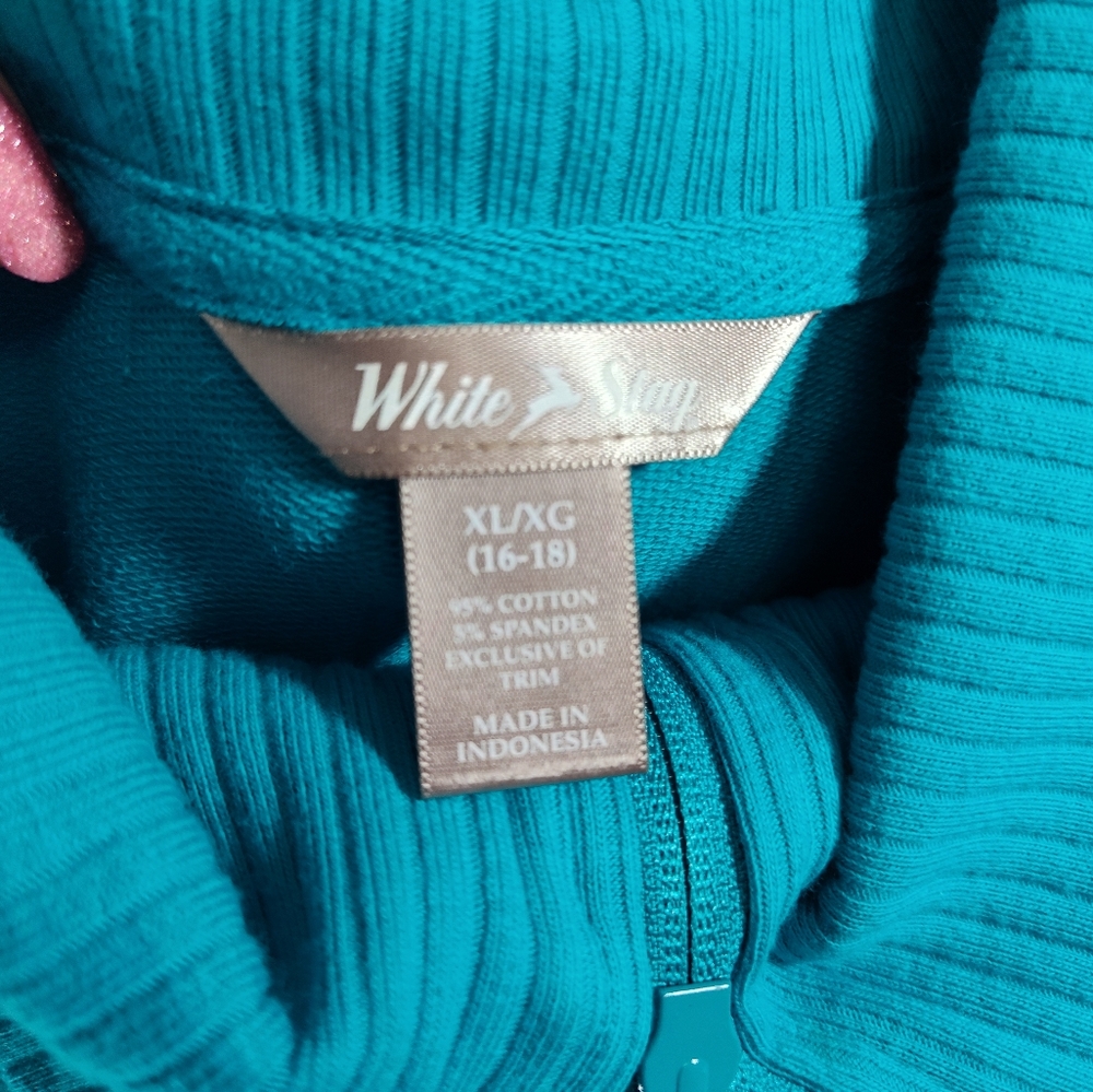 White Stag Zip Front Turquoise Ribbed Jacket By - Picture 3 of 3